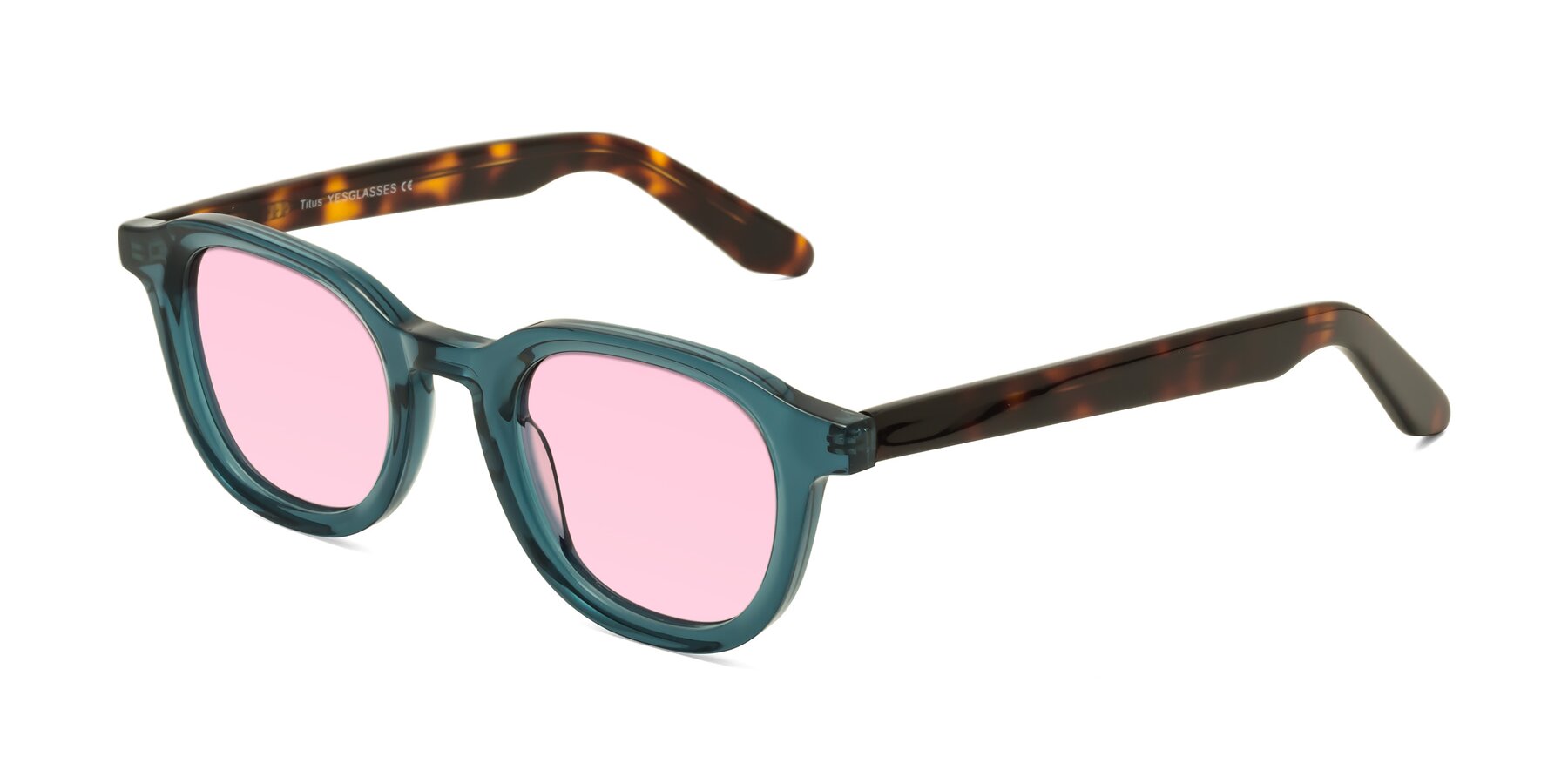 Angle of Titus in Peacock-Tortoise with Light Pink Tinted Lenses