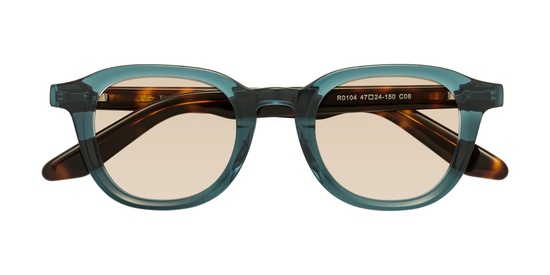 Folded Front of Titus in Peacock-Tortoise with Light Brown Tinted Lenses