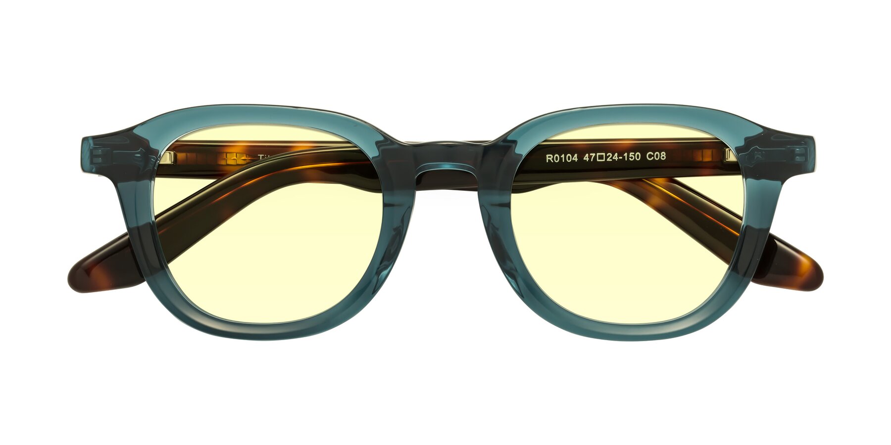 Folded Front of Titus in Peacock-Tortoise with Light Yellow Tinted Lenses