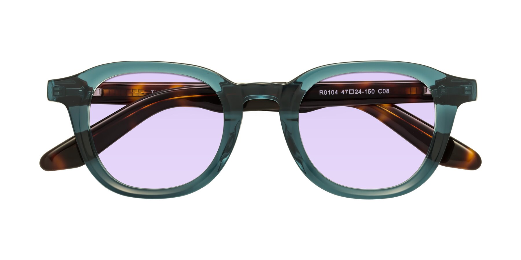 Folded Front of Titus in Peacock-Tortoise with Light Purple Tinted Lenses