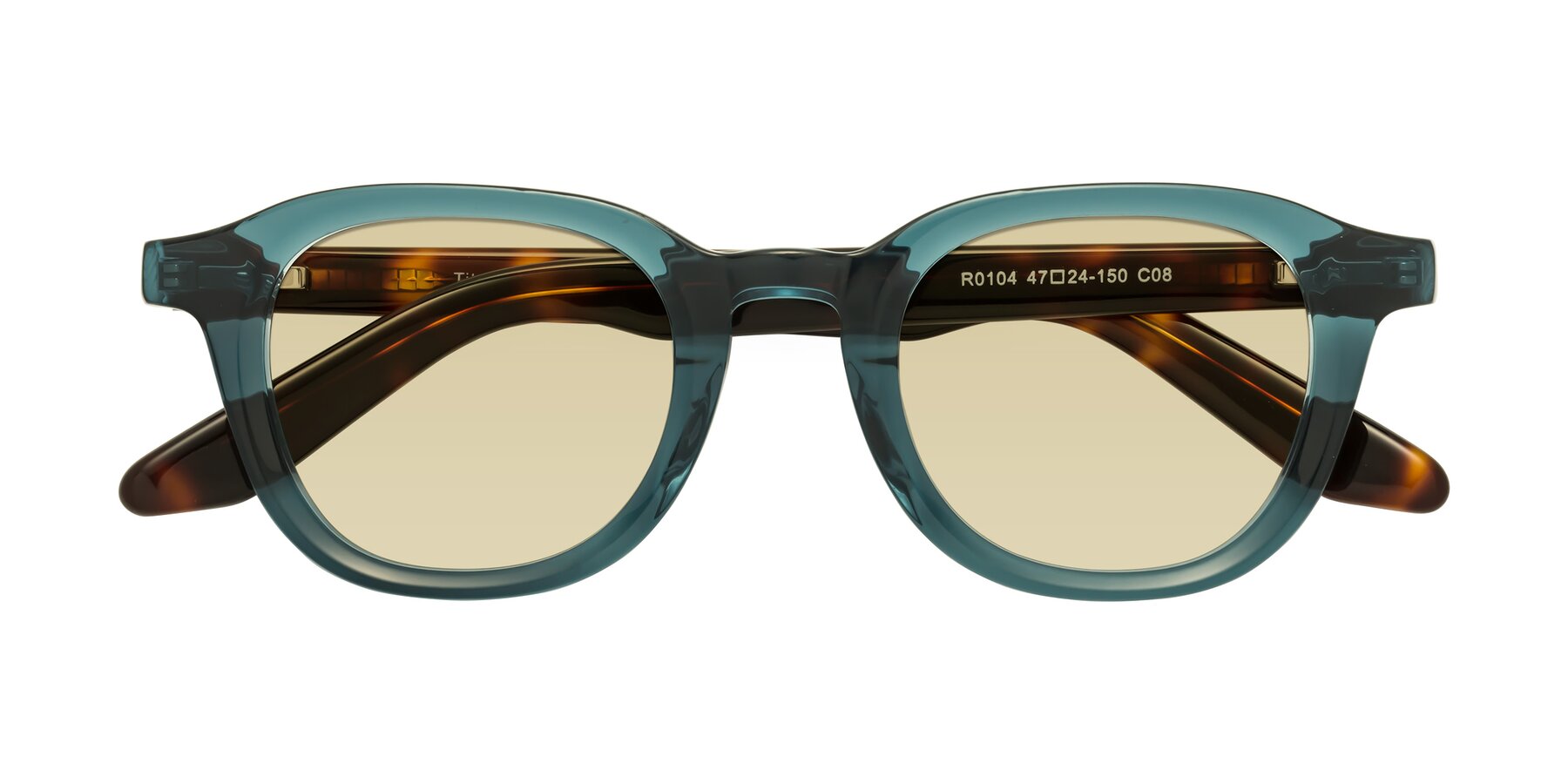 Folded Front of Titus in Peacock-Tortoise with Light Champagne Tinted Lenses