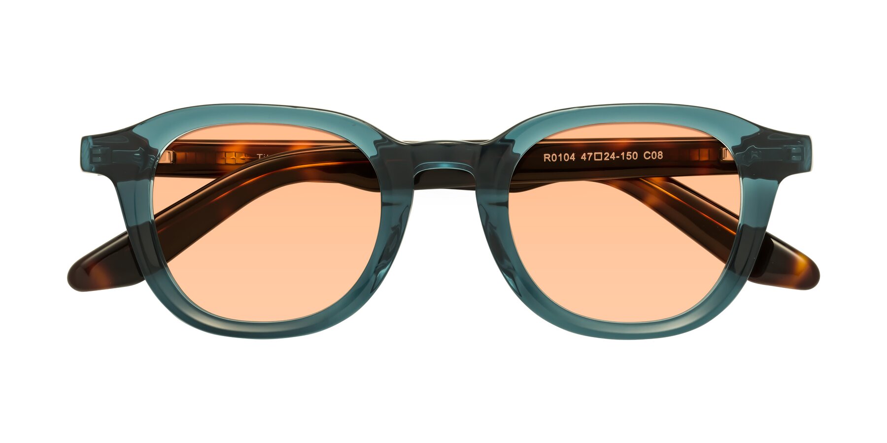 Folded Front of Titus in Peacock-Tortoise with Light Orange Tinted Lenses