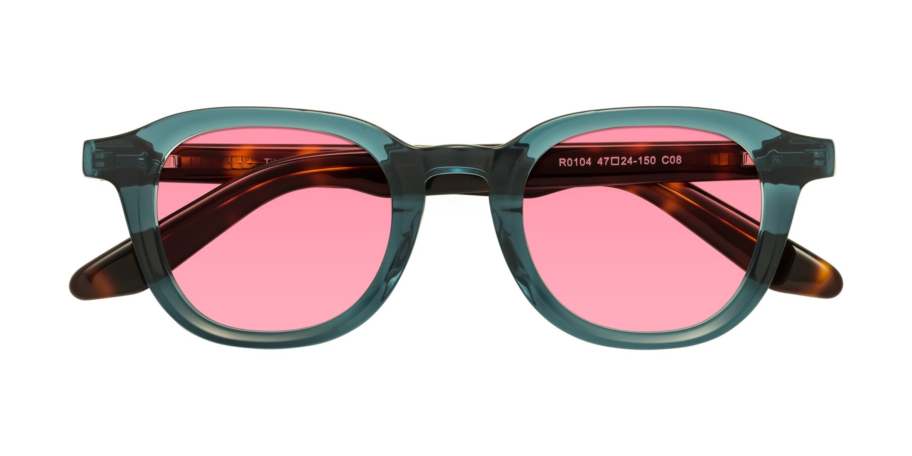 Folded Front of Titus in Peacock-Tortoise with Pink Tinted Lenses