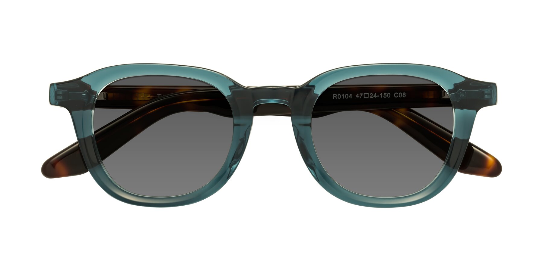 Folded Front of Titus in Peacock-Tortoise with Medium Gray Tinted Lenses