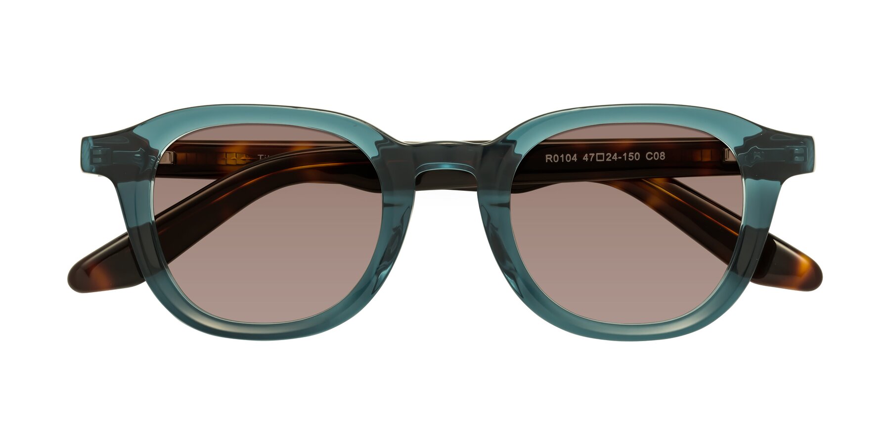 Folded Front of Titus in Peacock-Tortoise with Medium Brown Tinted Lenses