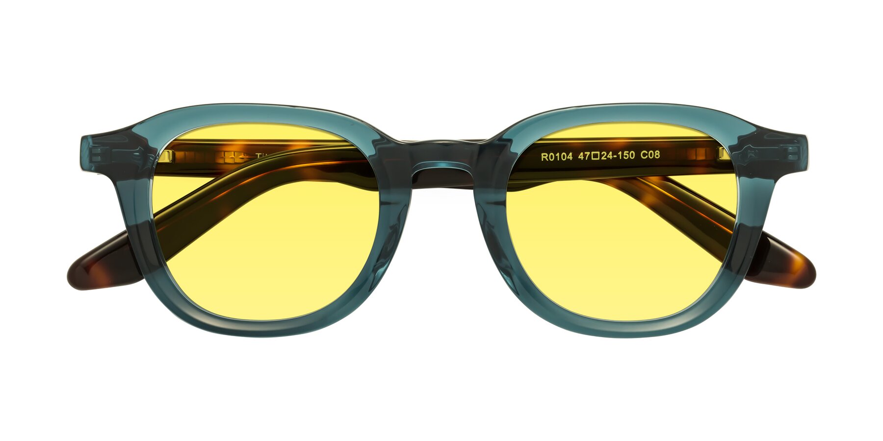 Folded Front of Titus in Peacock-Tortoise with Medium Yellow Tinted Lenses