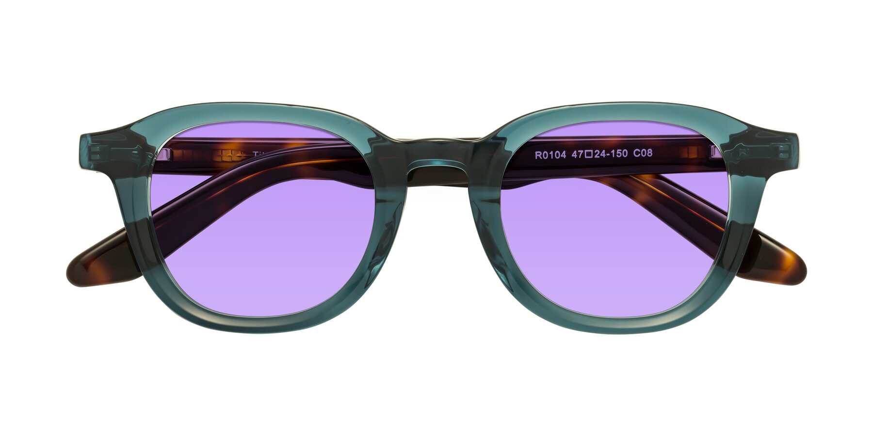 Folded Front of Titus in Peacock-Tortoise with Medium Purple Tinted Lenses