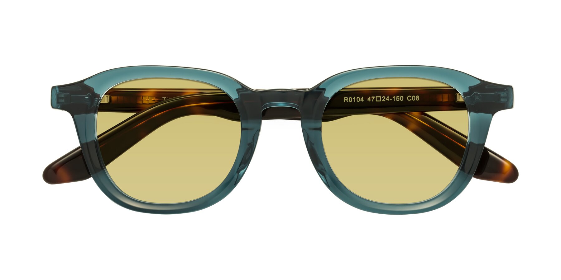 Folded Front of Titus in Peacock-Tortoise with Medium Champagne Tinted Lenses