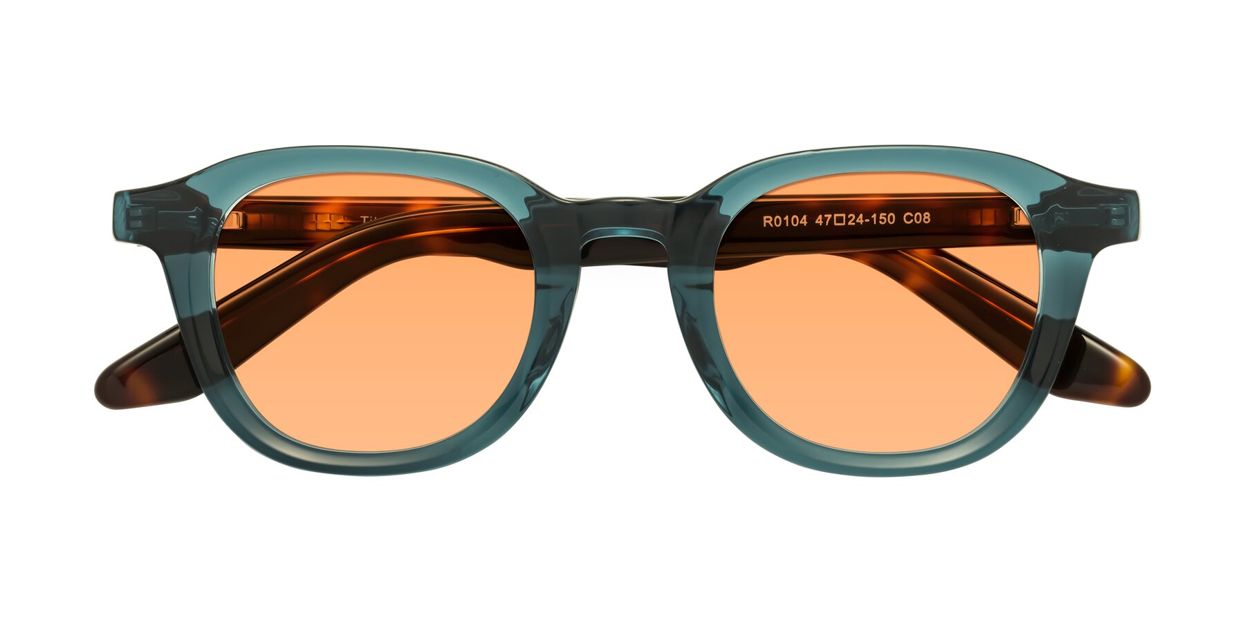 Folded Front of Titus in Peacock-Tortoise with Medium Orange Tinted Lenses