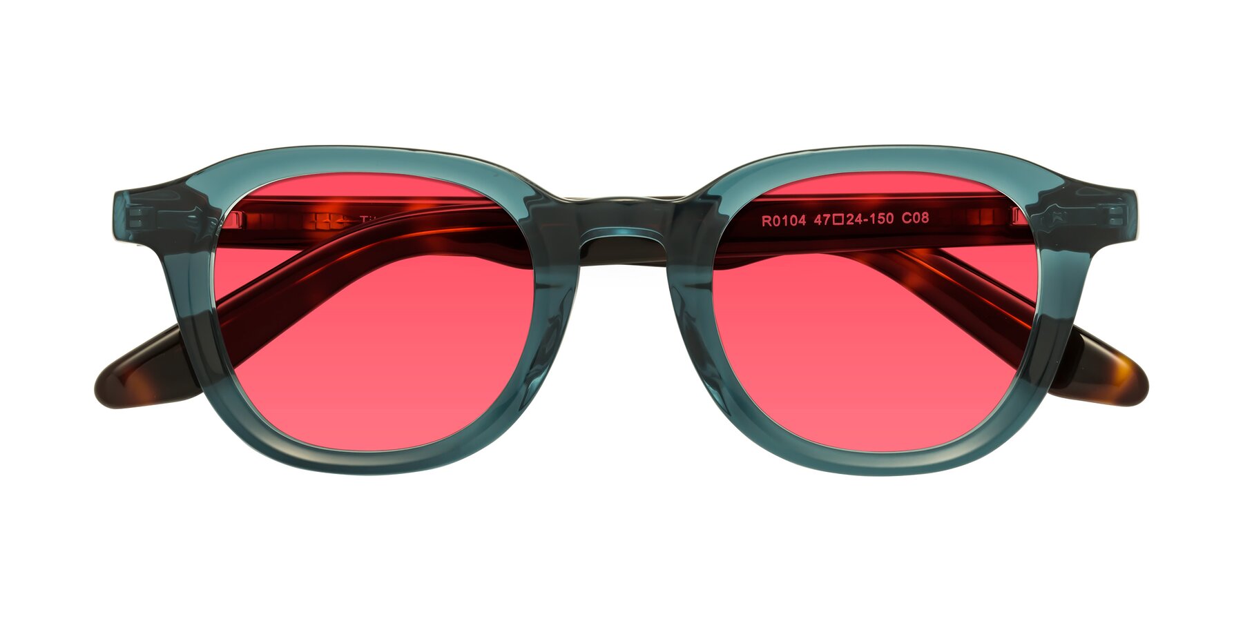 Folded Front of Titus in Peacock-Tortoise with Red Tinted Lenses