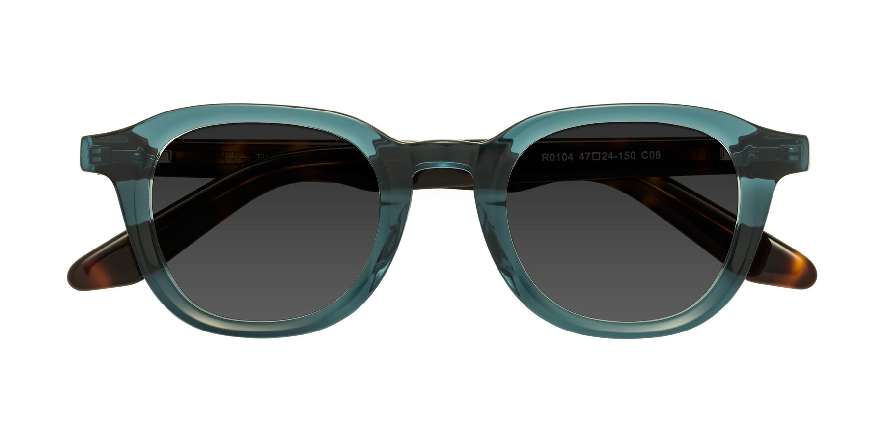 Folded Front of Titus in Peacock-Tortoise with Gray Tinted Lenses