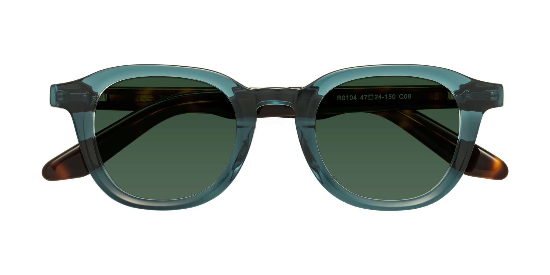 Folded Front of Titus in Peacock-Tortoise with Green Tinted Lenses