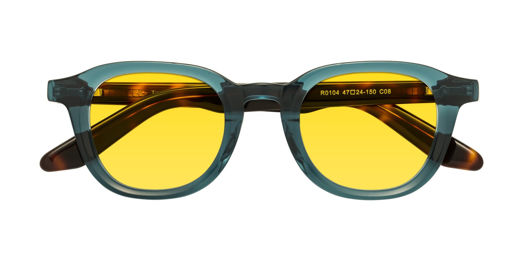 Folded Front of Titus in Peacock-Tortoise with Yellow Tinted Lenses