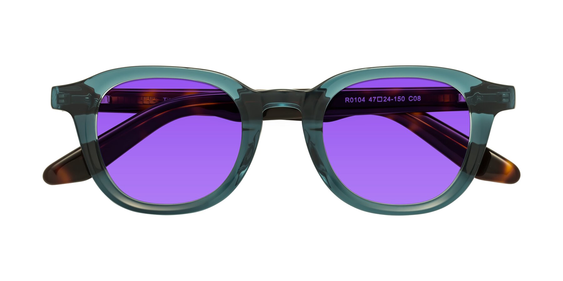 Folded Front of Titus in Peacock-Tortoise with Purple Tinted Lenses