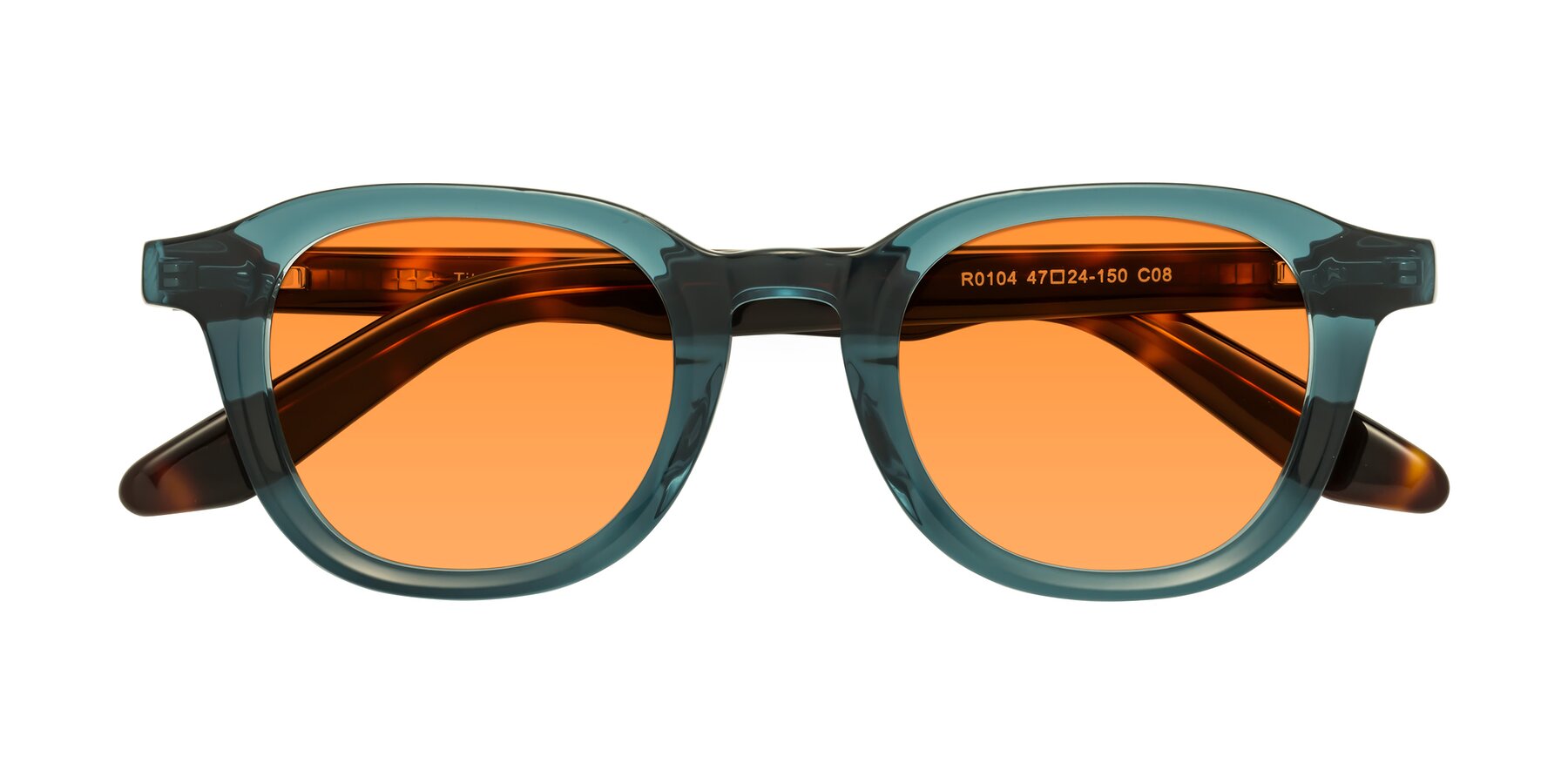 Folded Front of Titus in Peacock-Tortoise with Orange Tinted Lenses