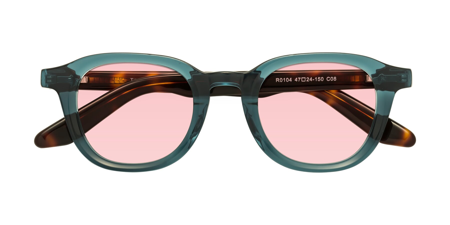 Folded Front of Titus in Peacock-Tortoise with Light Garnet Tinted Lenses