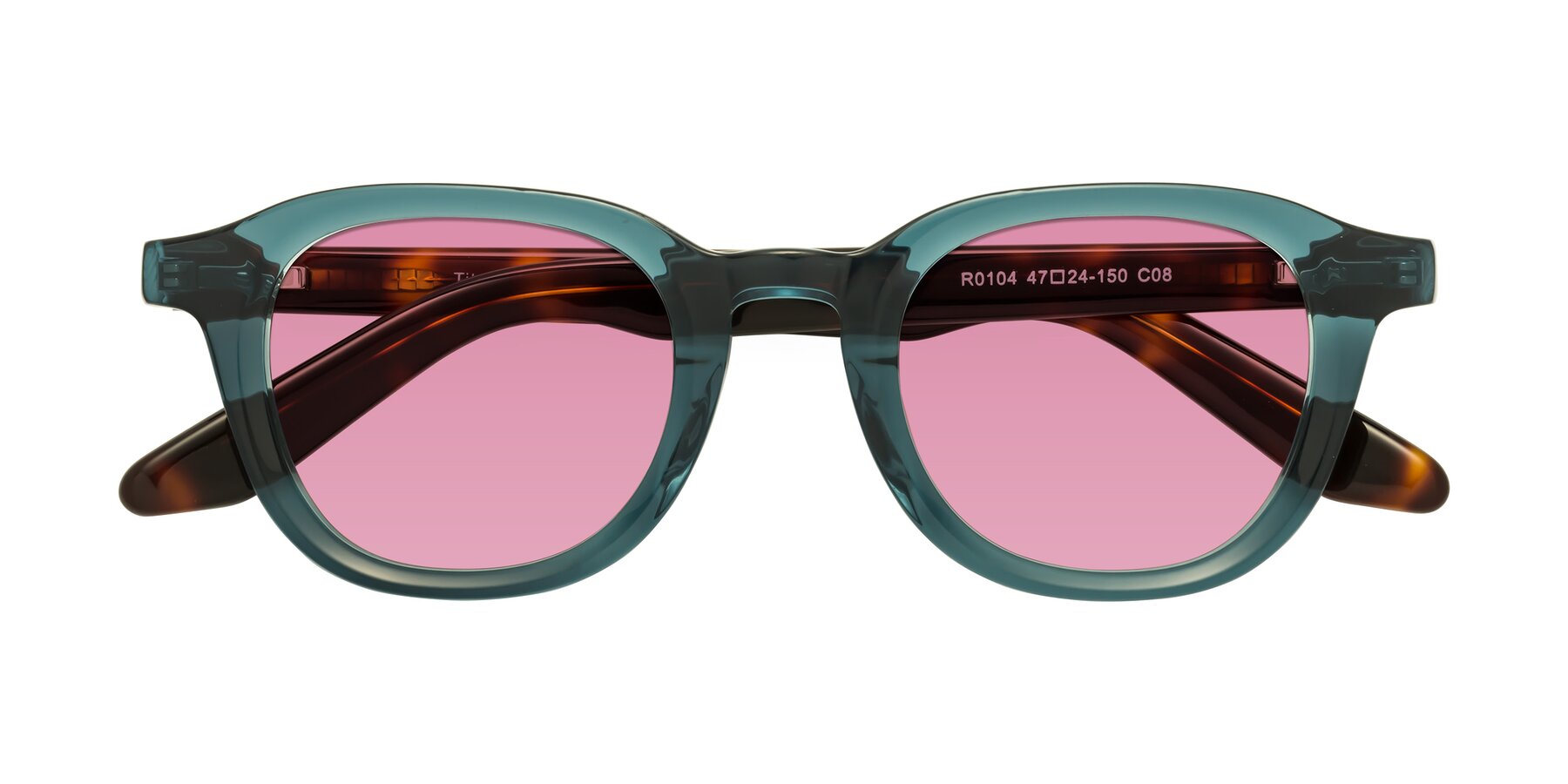 Folded Front of Titus in Peacock-Tortoise with Medium Wine Tinted Lenses