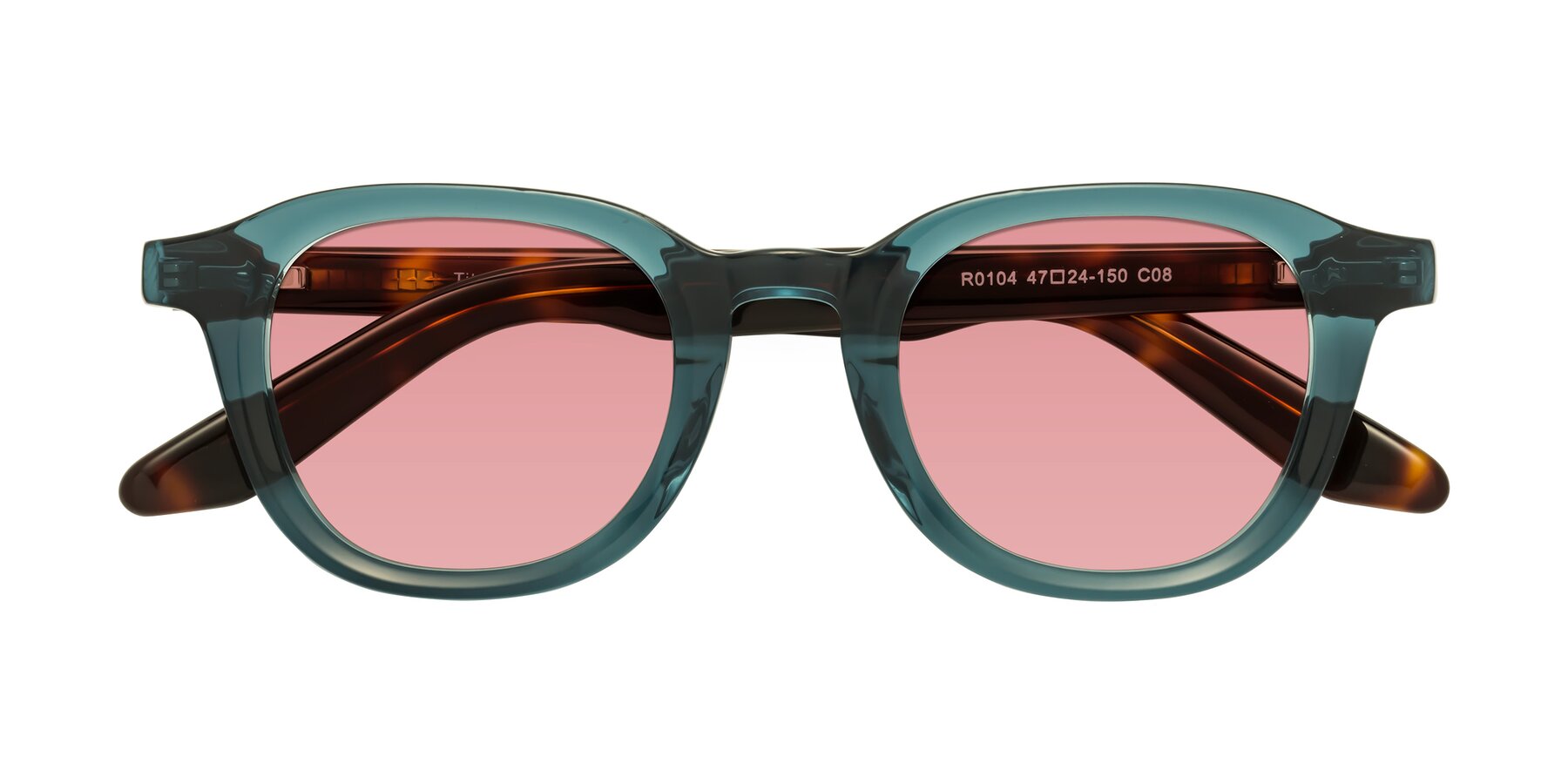 Folded Front of Titus in Peacock-Tortoise with Medium Garnet Tinted Lenses