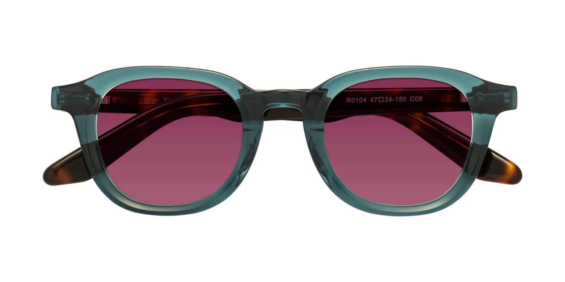 Folded Front of Titus in Peacock-Tortoise with Wine Tinted Lenses