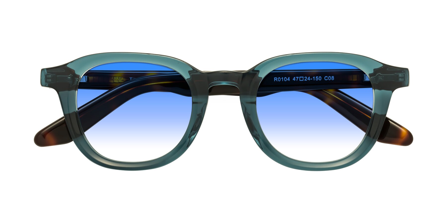 Folded Front of Titus in Peacock-Tortoise with Blue Gradient Lenses