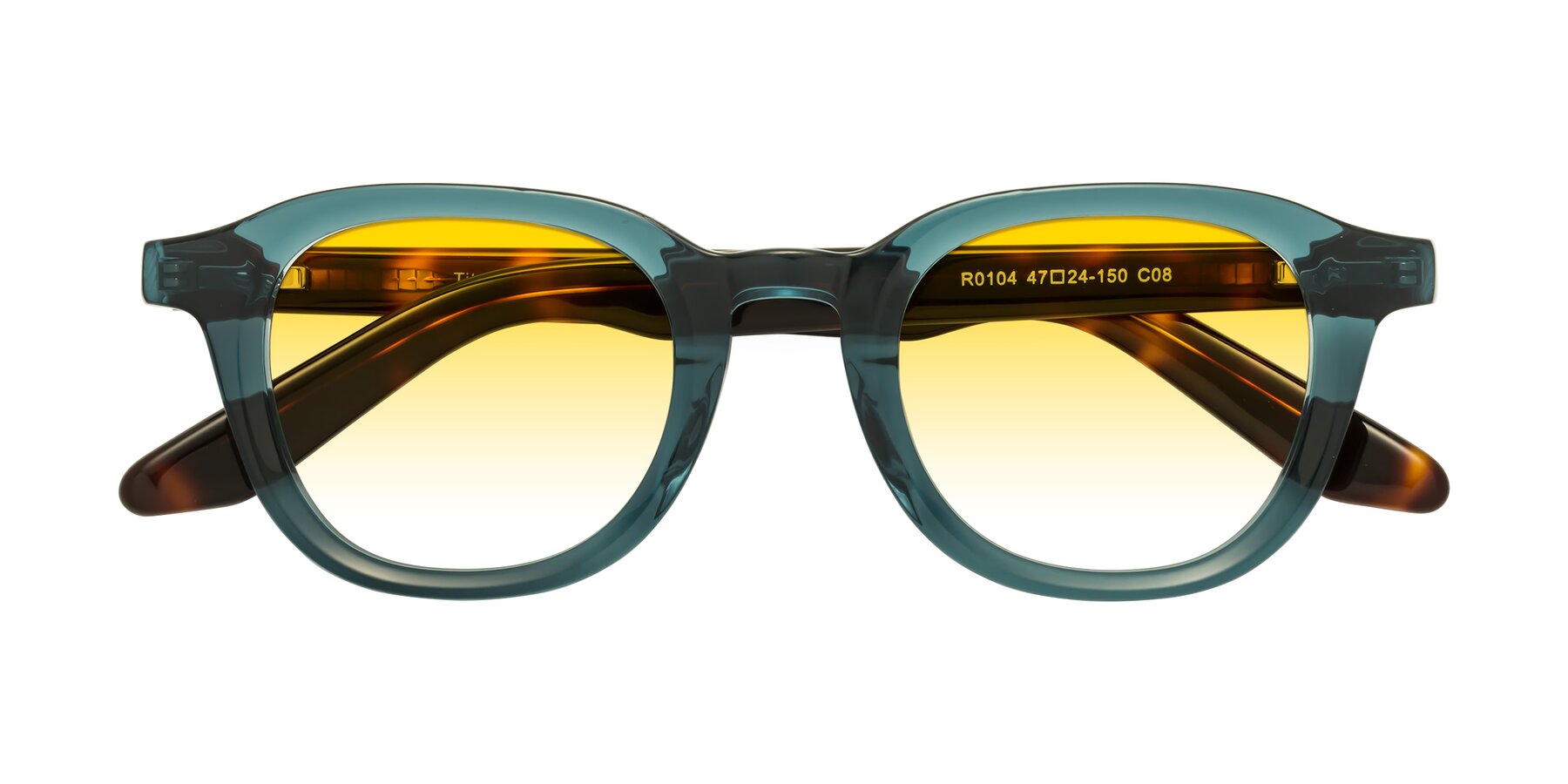 Folded Front of Titus in Peacock-Tortoise with Yellow Gradient Lenses