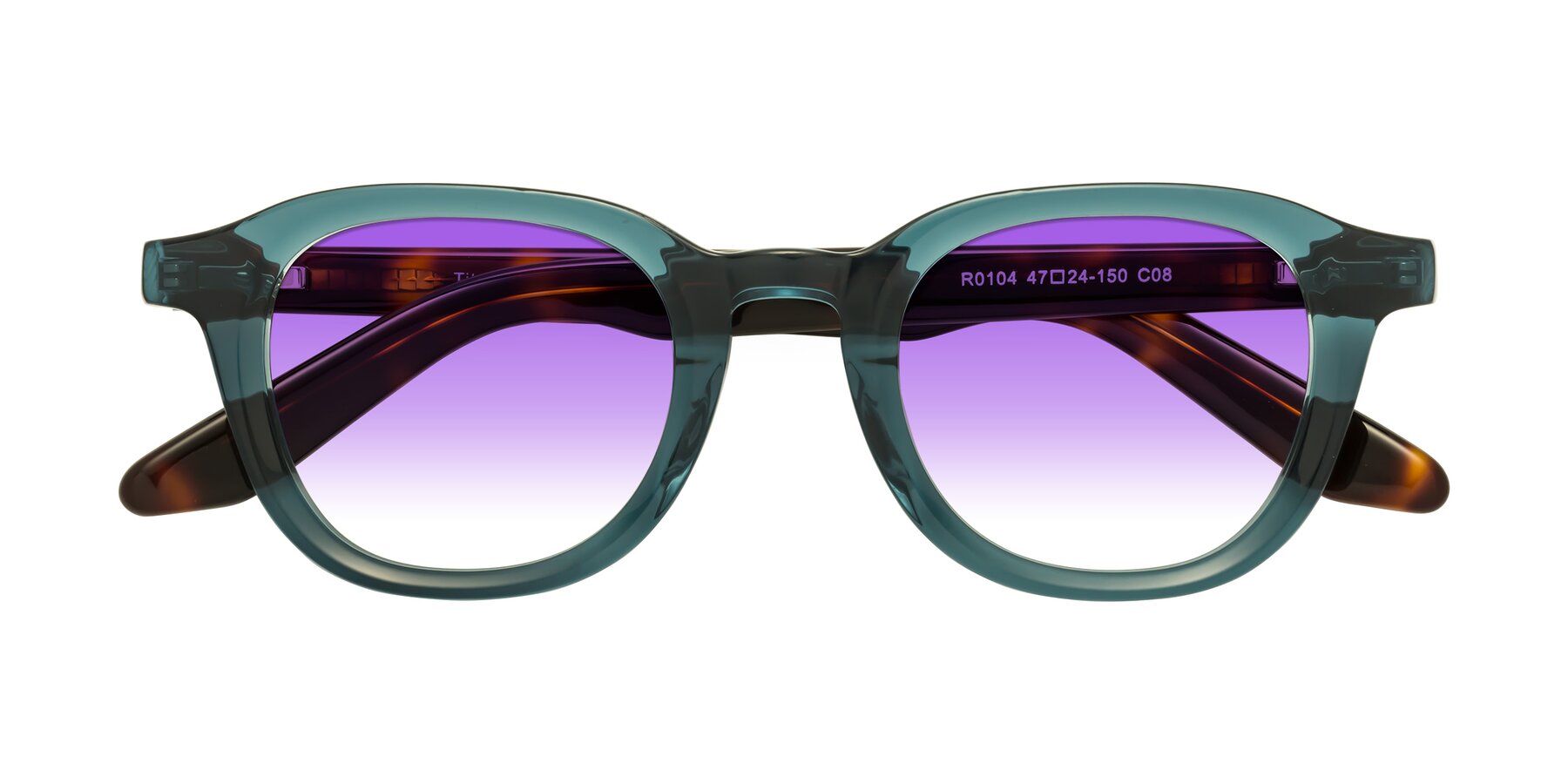 Folded Front of Titus in Peacock-Tortoise with Purple Gradient Lenses