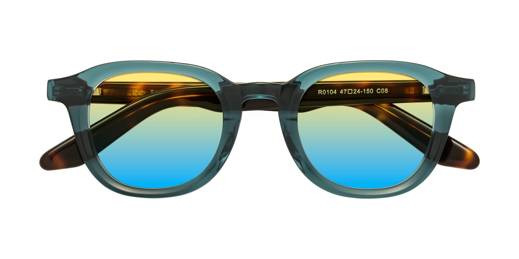 Folded Front of Titus in Peacock-Tortoise with Yellow / Blue Gradient Lenses