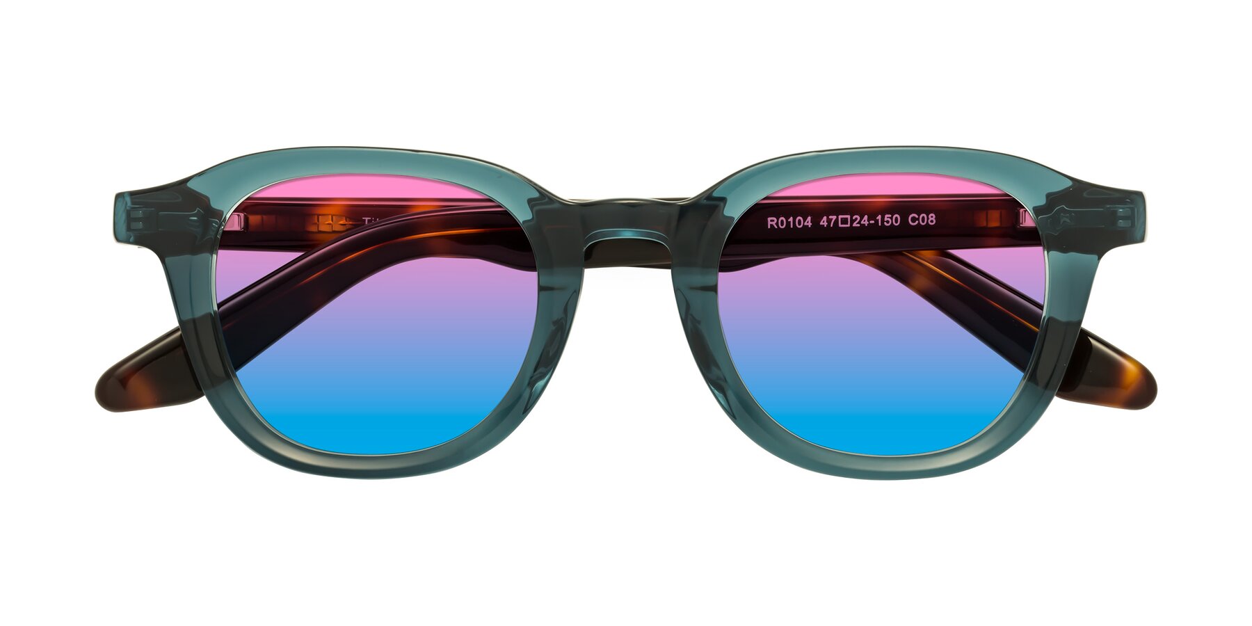 Folded Front of Titus in Peacock-Tortoise with Pink / Blue Gradient Lenses