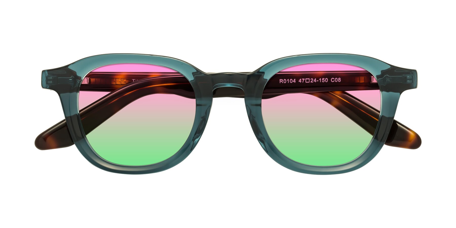 Folded Front of Titus in Peacock-Tortoise with Pink / Green Gradient Lenses