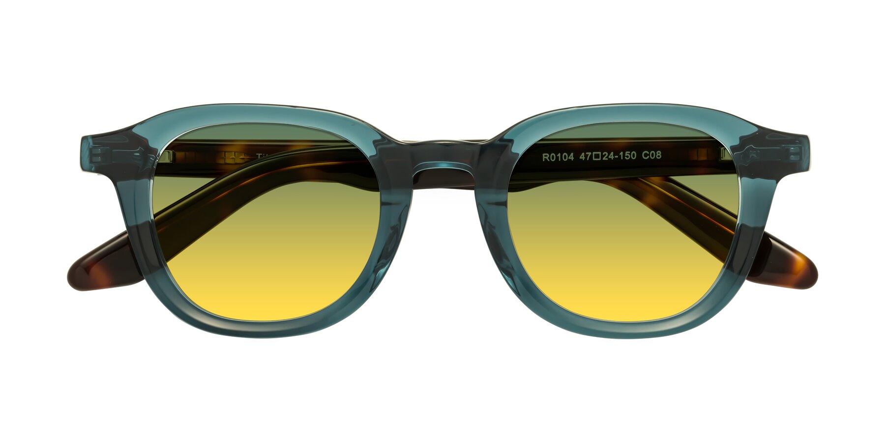 Folded Front of Titus in Peacock-Tortoise with Green / Yellow Gradient Lenses