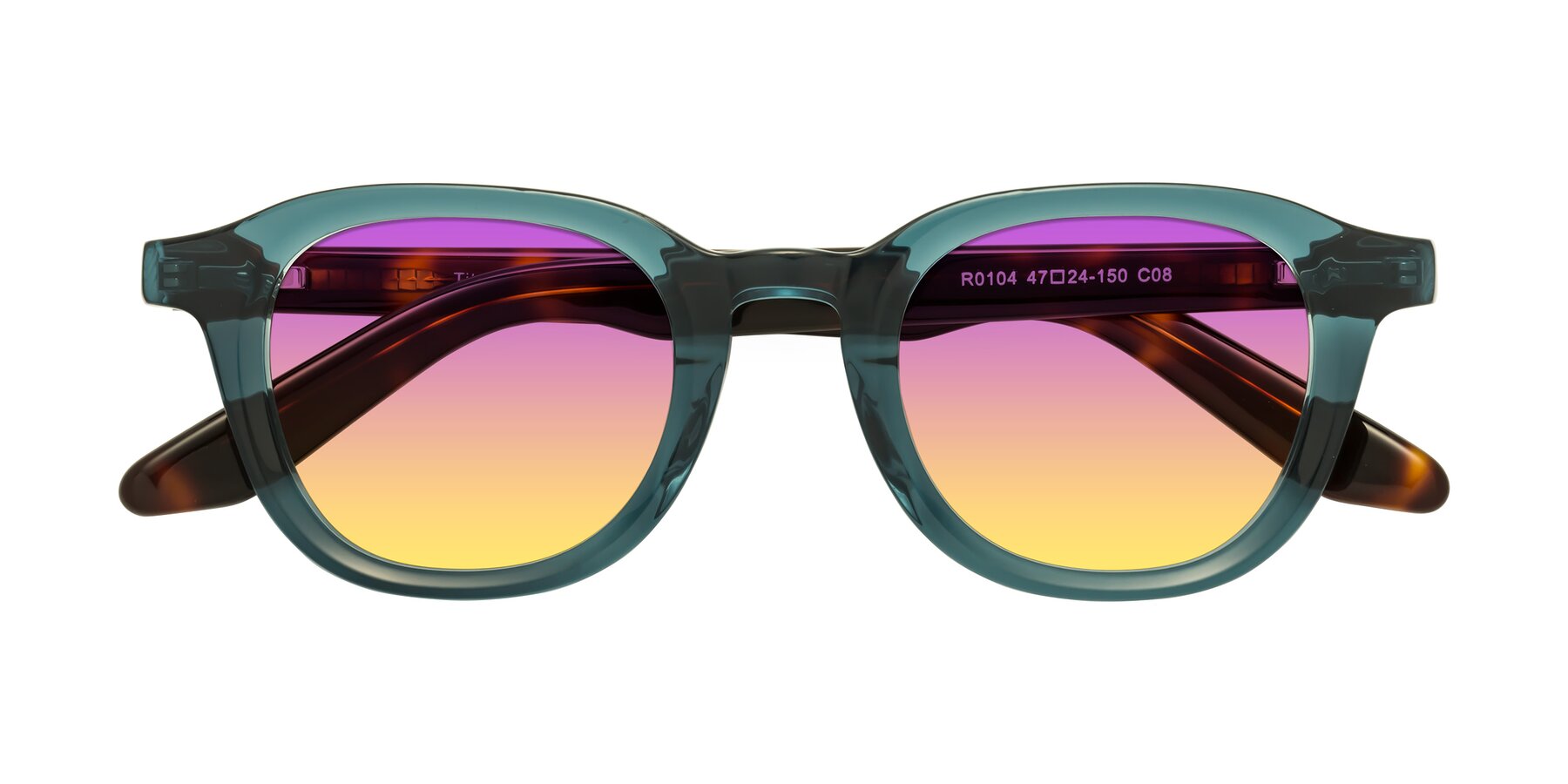 Folded Front of Titus in Peacock-Tortoise with Purple / Yellow Gradient Lenses