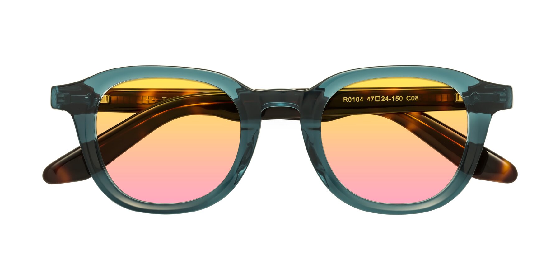 Folded Front of Titus in Peacock-Tortoise with Yellow / Pink Gradient Lenses