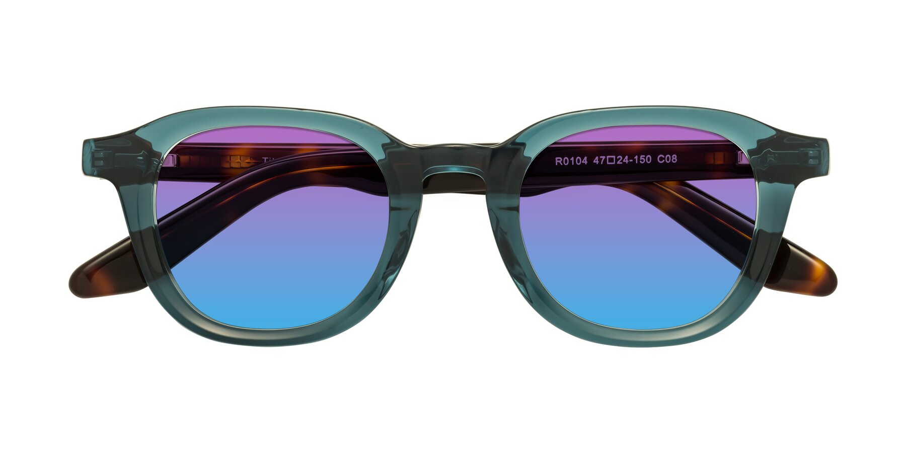 Folded Front of Titus in Peacock-Tortoise with Purple / Blue Gradient Lenses