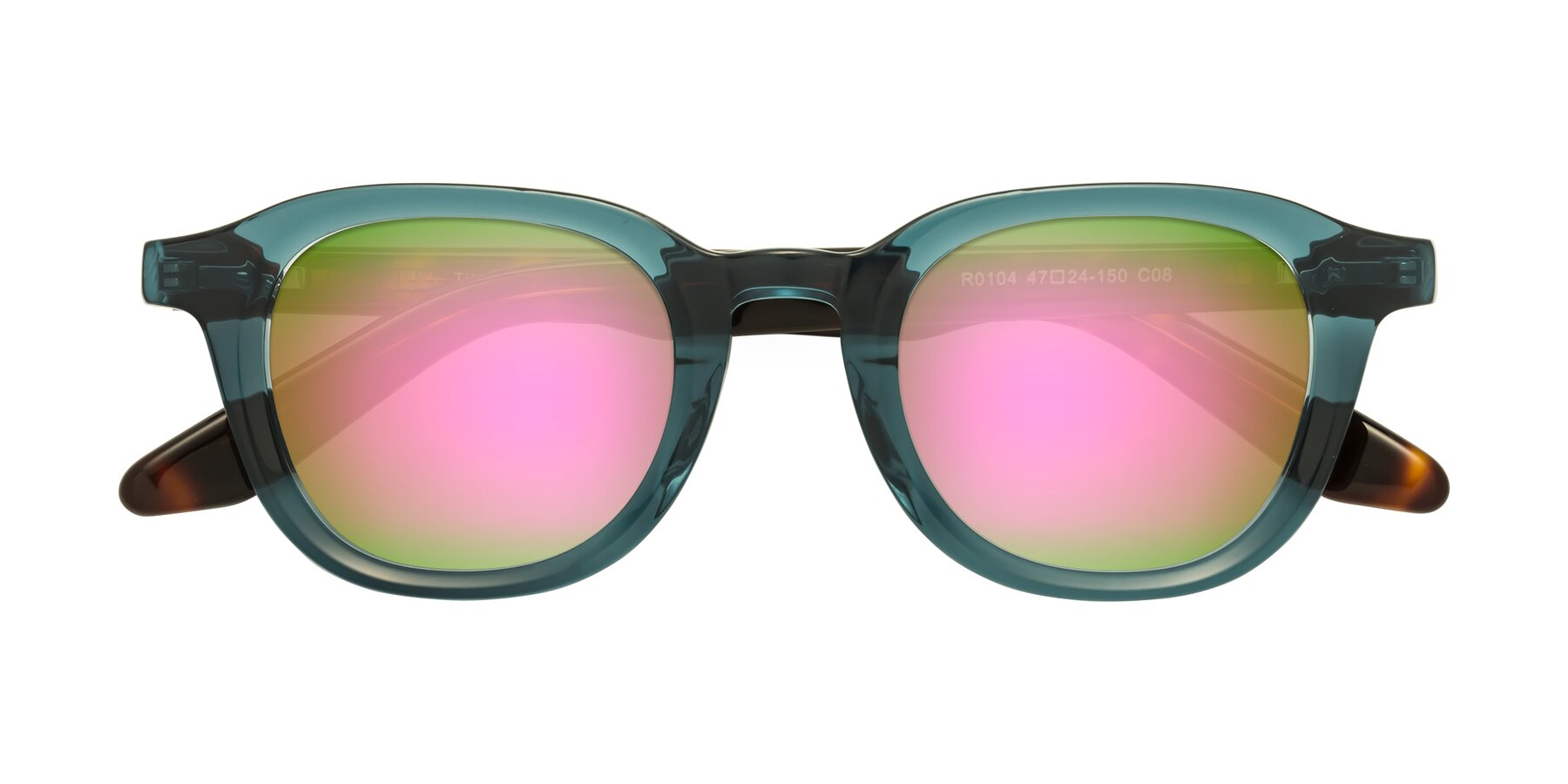 Folded Front of Titus in Peacock-Tortoise with Pink Mirrored Lenses