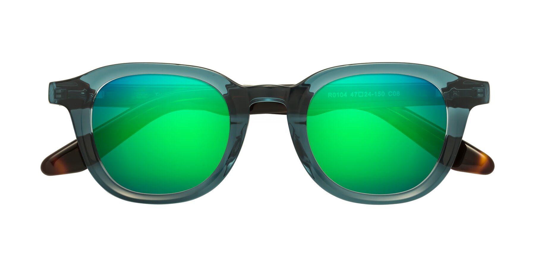 Folded Front of Titus in Peacock-Tortoise with Green Mirrored Lenses