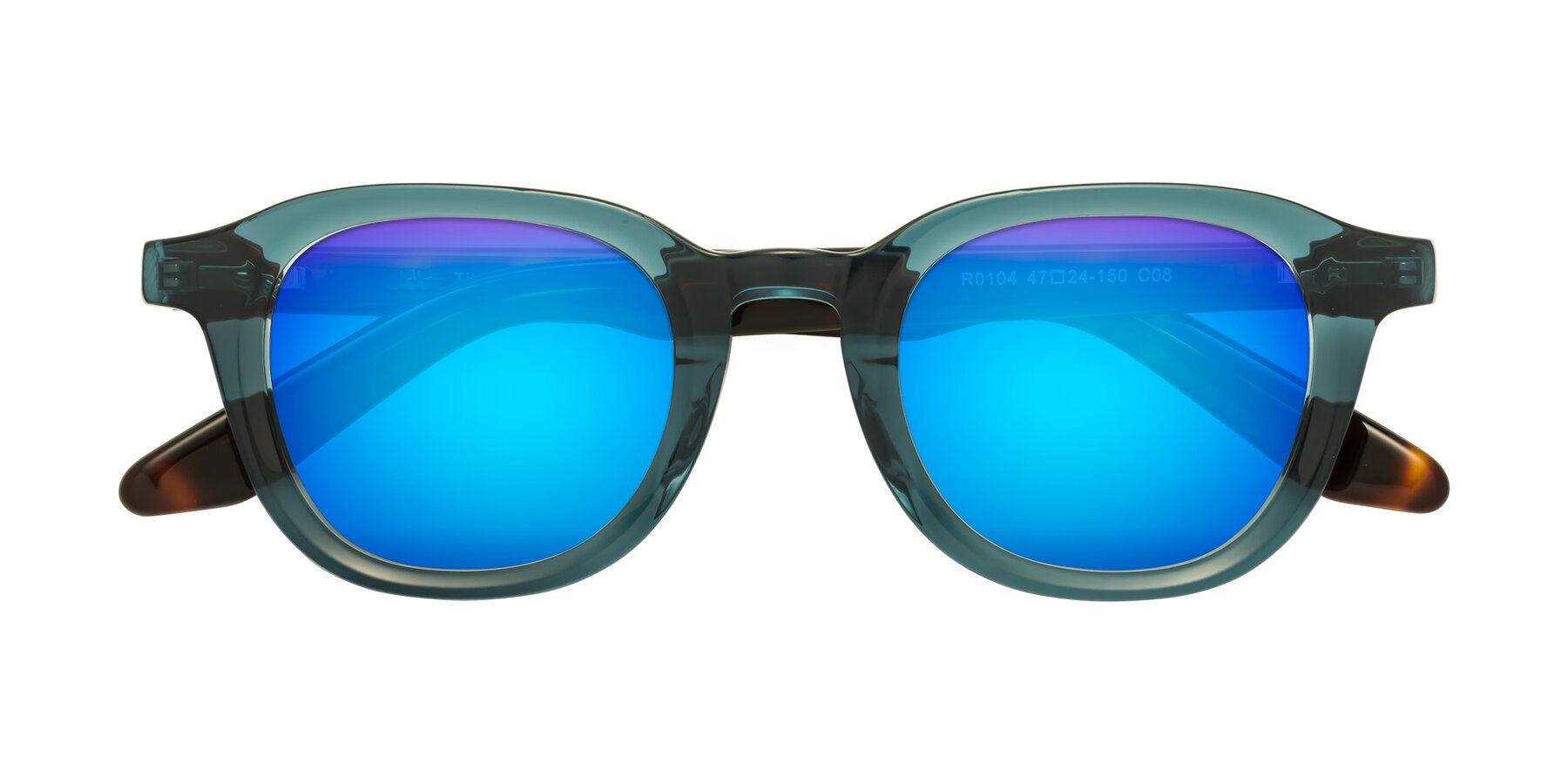 Folded Front of Titus in Peacock-Tortoise with Blue Mirrored Lenses