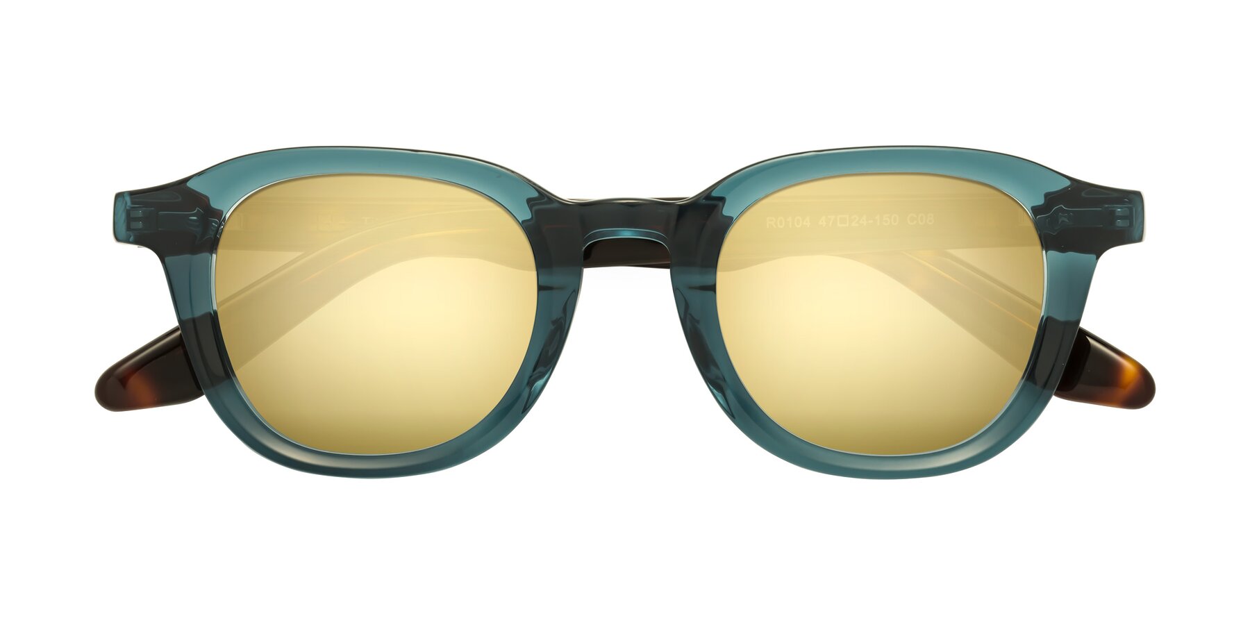 Folded Front of Titus in Peacock-Tortoise with Gold Mirrored Lenses