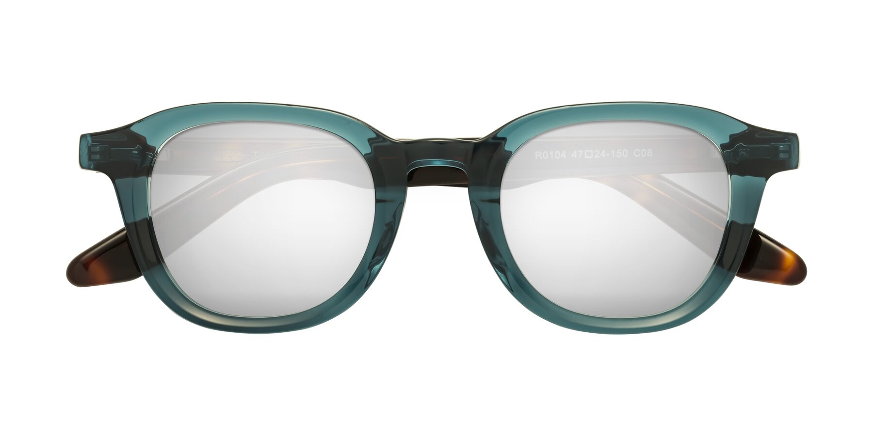 Folded Front of Titus in Peacock-Tortoise with Silver Mirrored Lenses