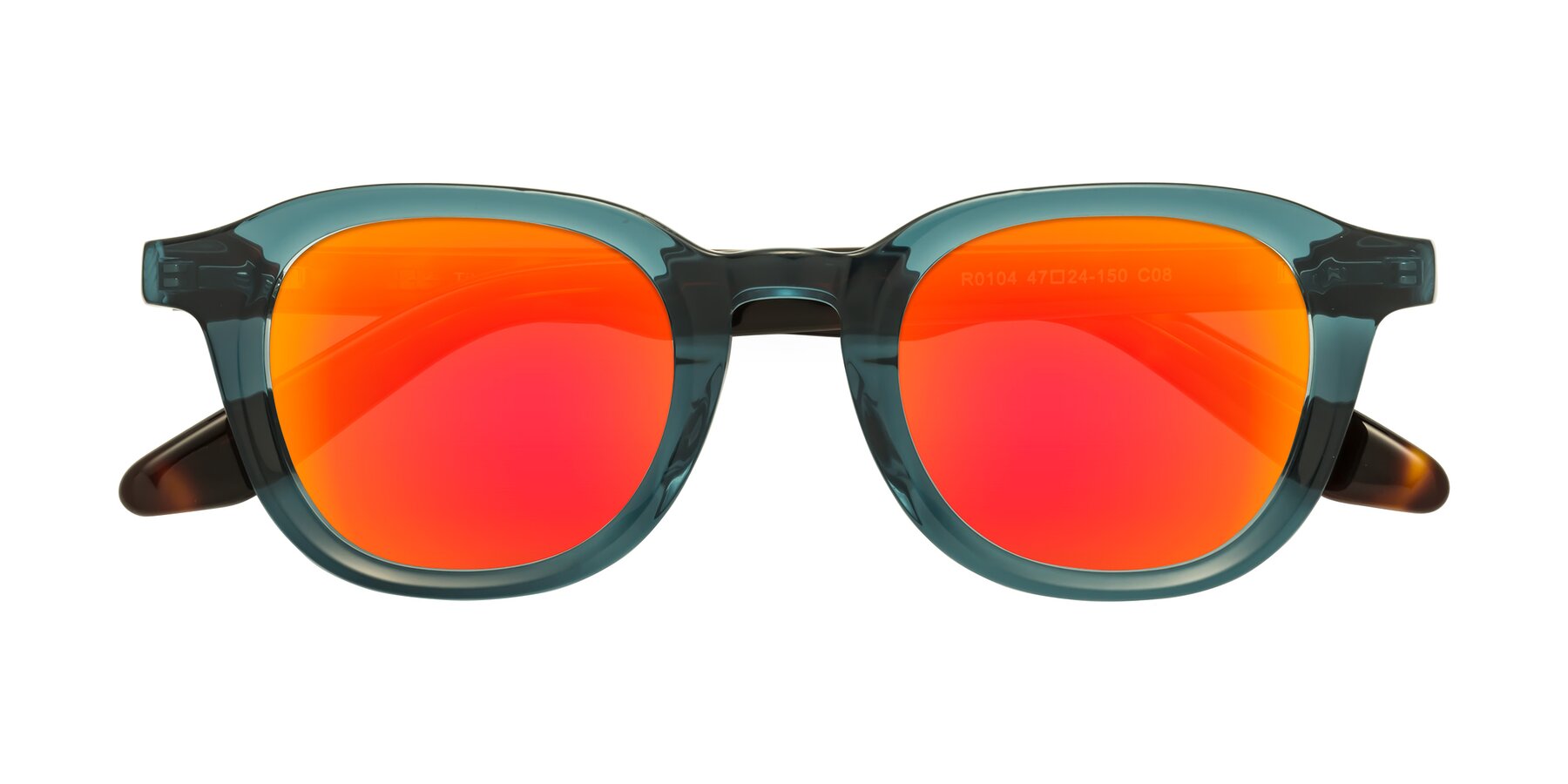 Folded Front of Titus in Peacock-Tortoise with Red Gold Mirrored Lenses