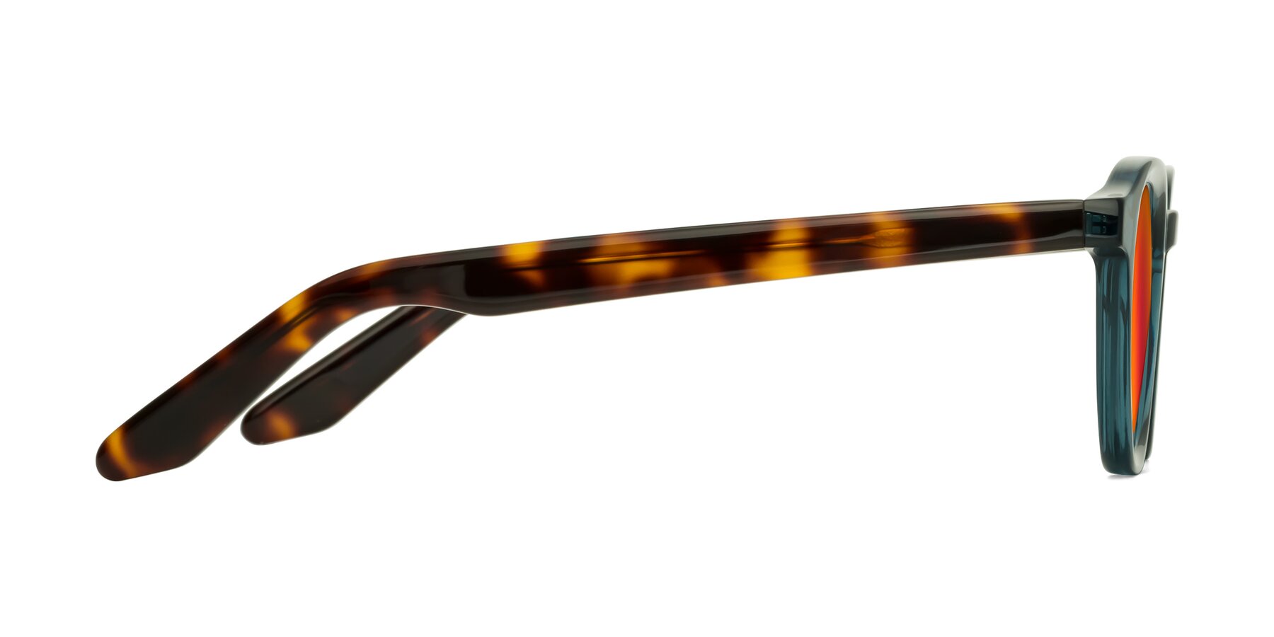 Side of Titus in Peacock-Tortoise with Red Gold Mirrored Lenses