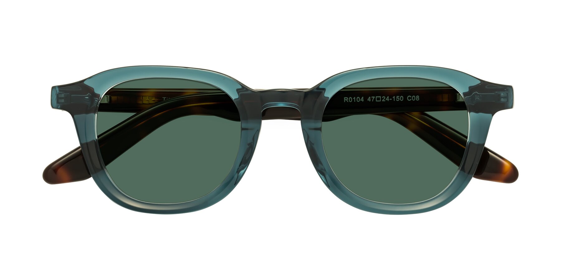 Folded Front of Titus in Peacock-Tortoise with Green Polarized Lenses