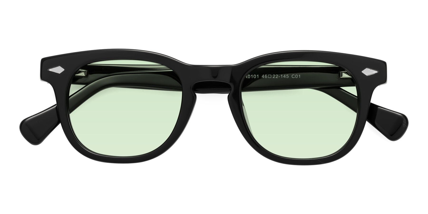 Folded Front of Tanna in Black with Light Green Tinted Lenses