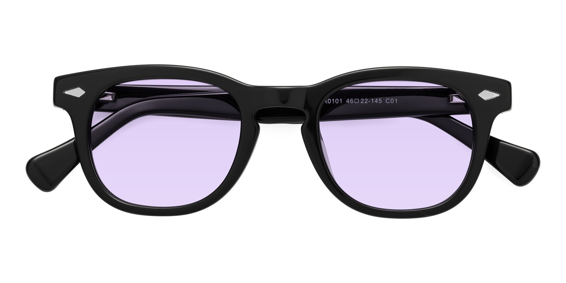 Folded Front of Tanna in Black with Light Purple Tinted Lenses