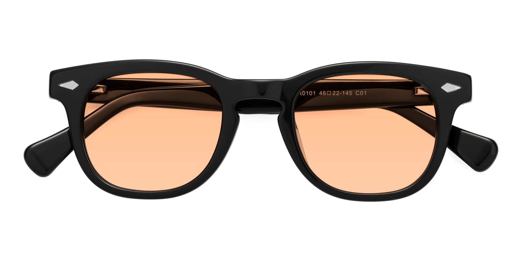 Folded Front of Tanna in Black with Light Orange Tinted Lenses