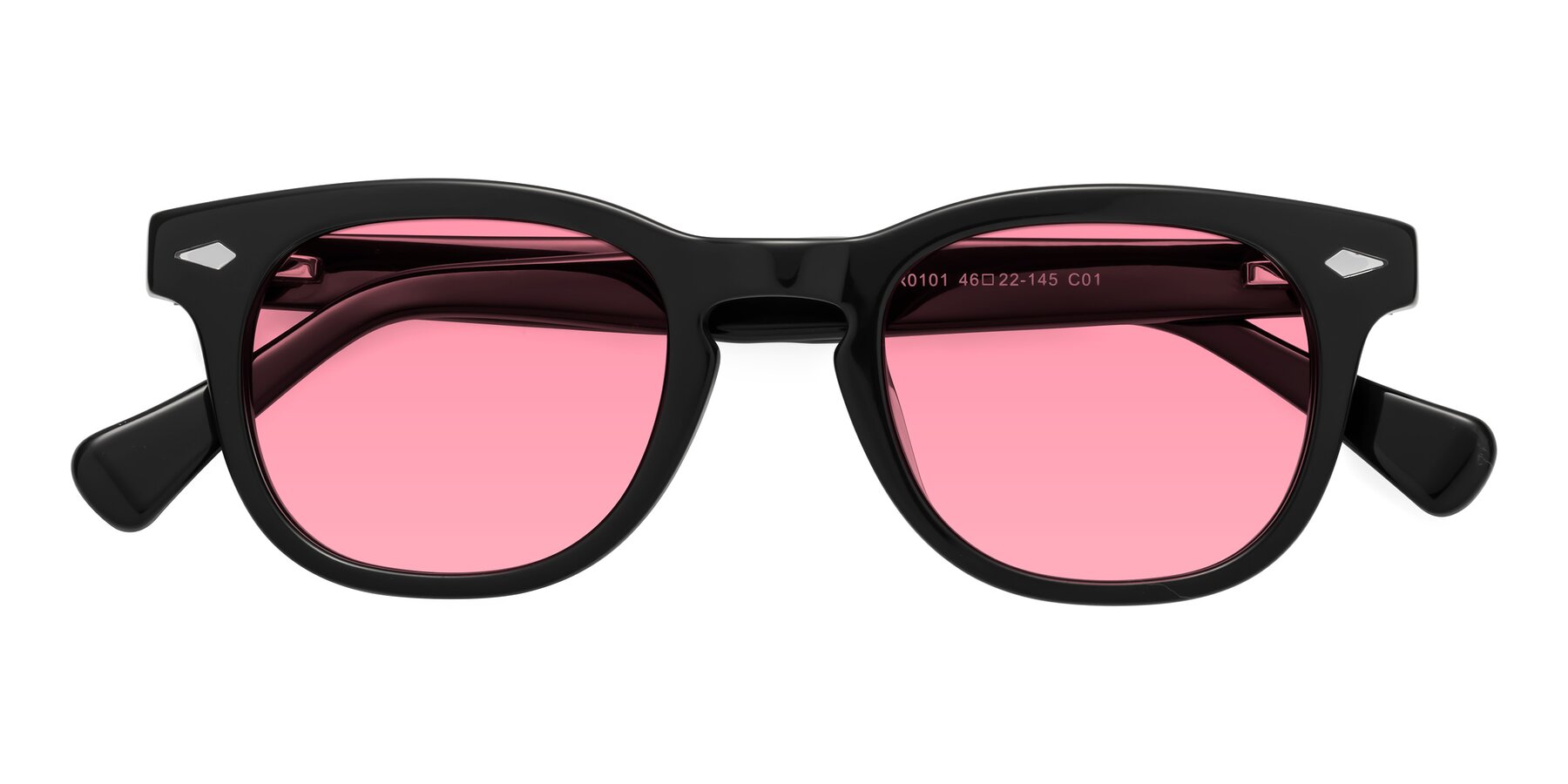 Folded Front of Tanna in Black with Pink Tinted Lenses