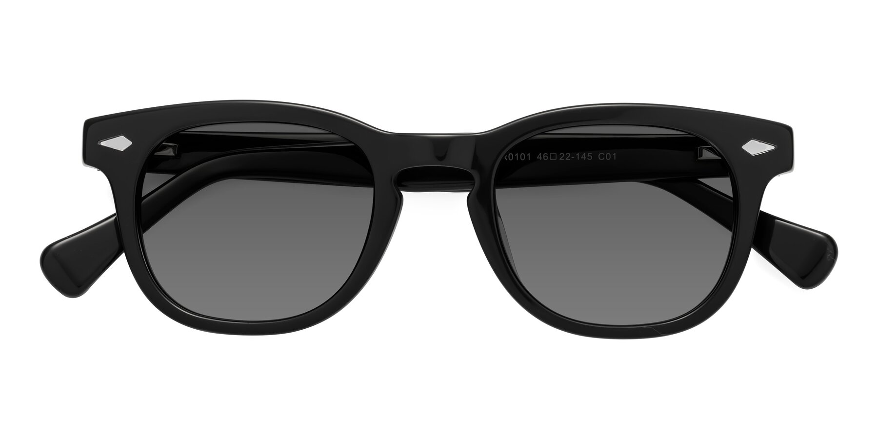 Folded Front of Tanna in Black with Medium Gray Tinted Lenses