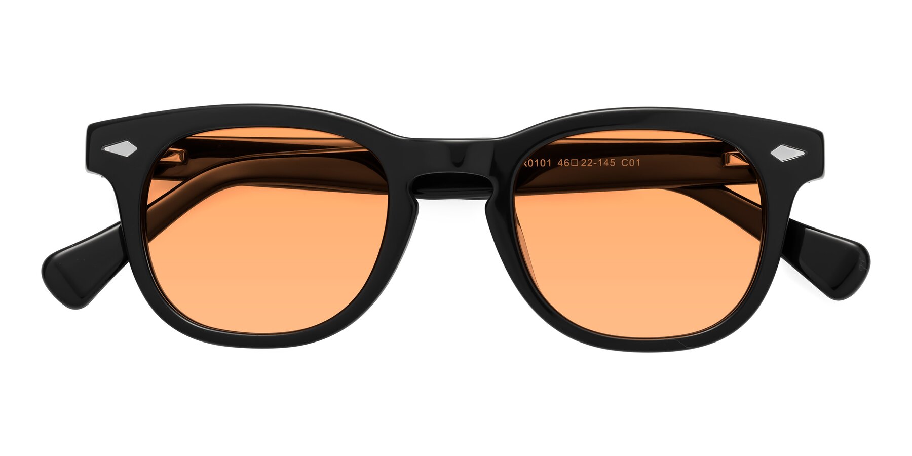 Folded Front of Tanna in Black with Medium Orange Tinted Lenses