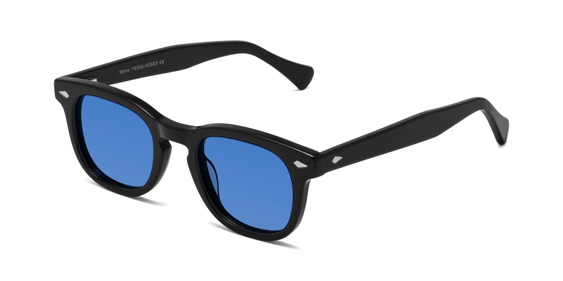 Angle of Tanna in Black with Blue Tinted Lenses