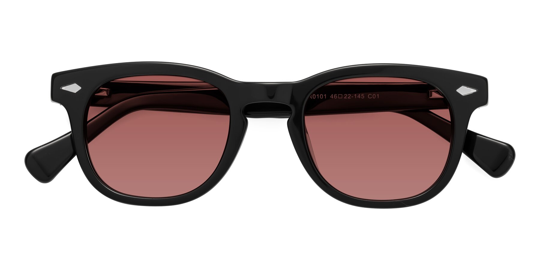 Folded Front of Tanna in Black with Garnet Tinted Lenses