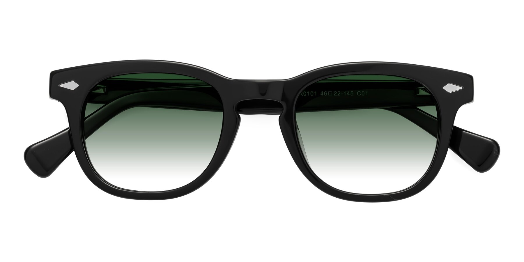 Folded Front of Tanna in Black with Green Gradient Lenses